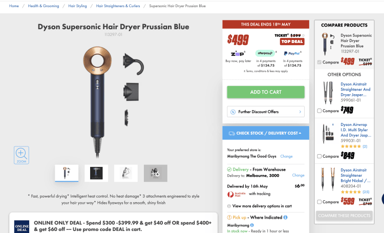 The Good Guys: Dyson Supersonic Hair Dryer Prussian Blue – $499
